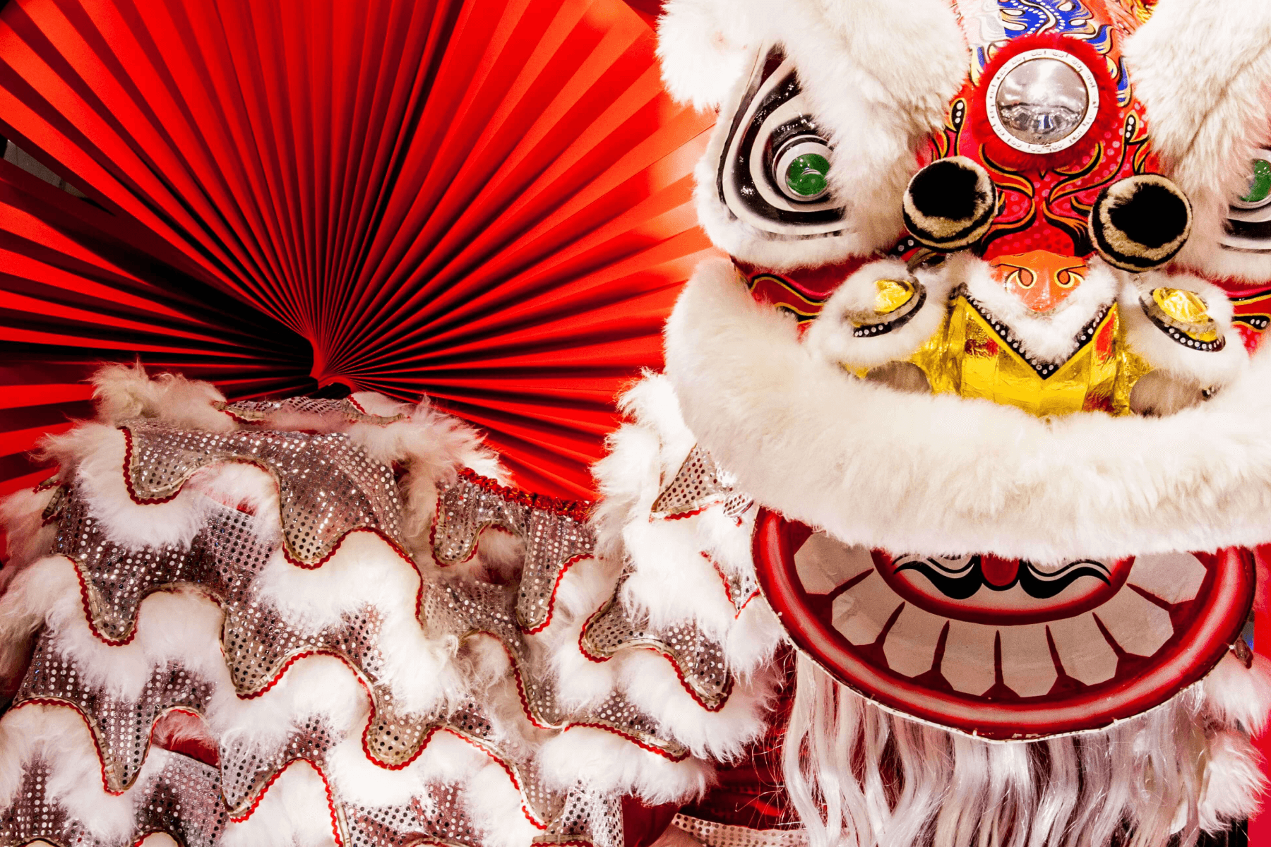 A decorative dragon costume from a parade.