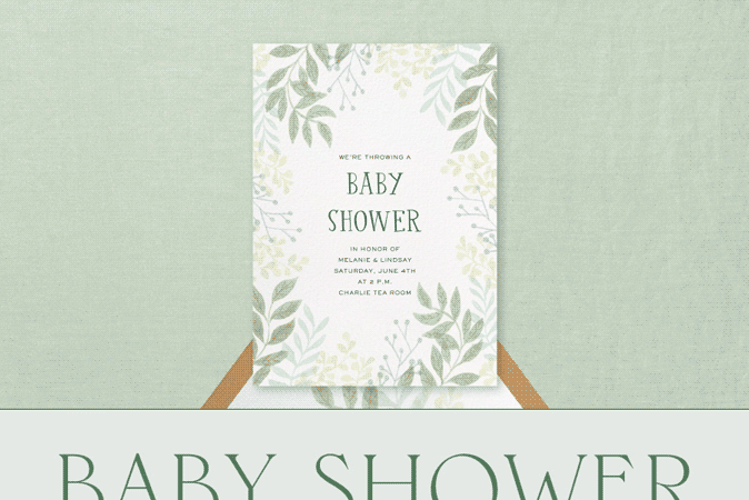 A gif depicts how to add a Baby Shower Registry Block to a baby shower invitation page with Paperless Post.