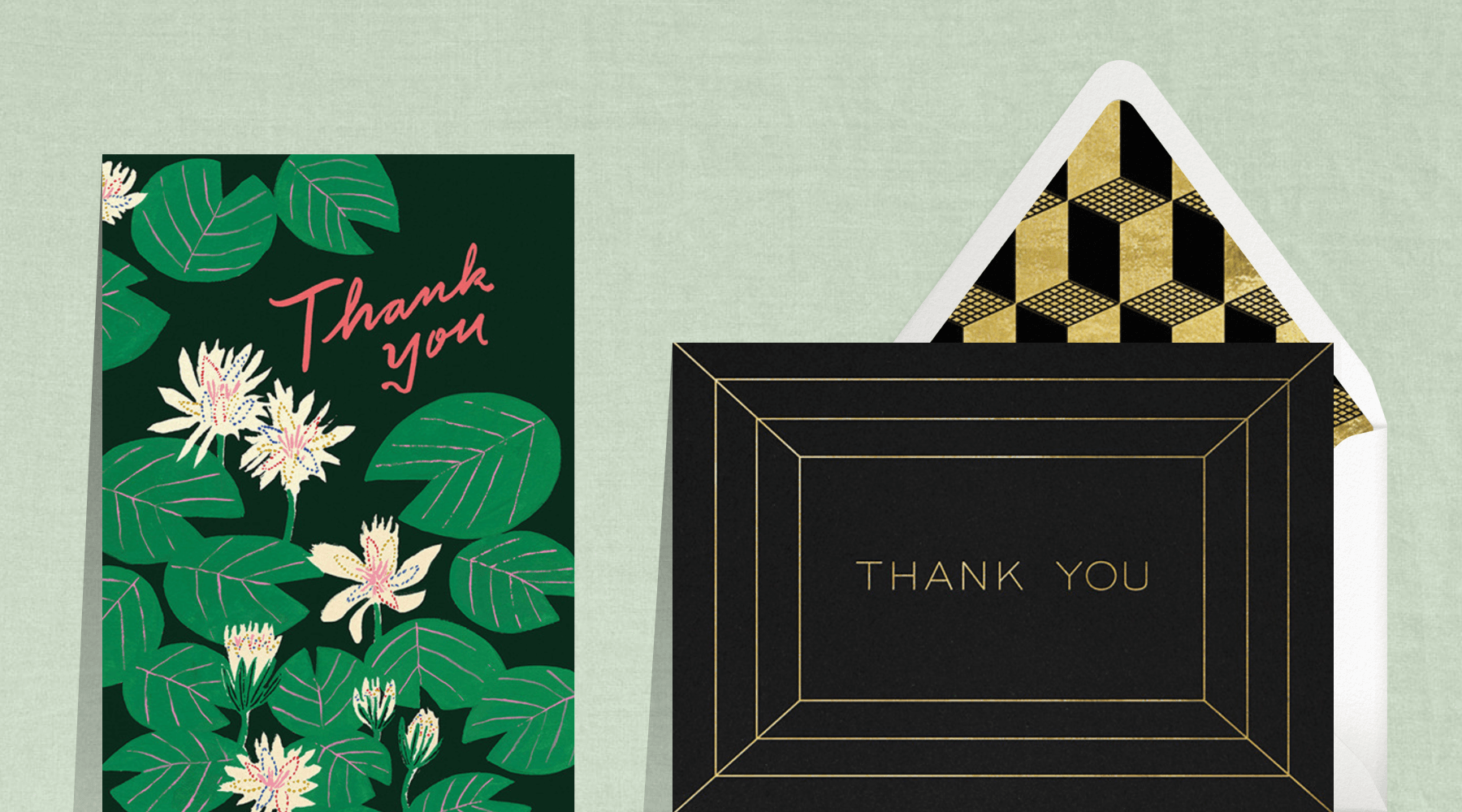 Two thank you cards side by side.