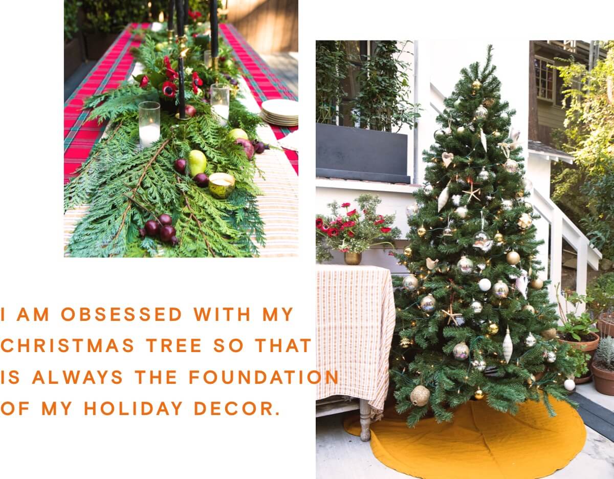 holiday open house decor ideas featuring a Christmas tree decorated in neutral ornaments