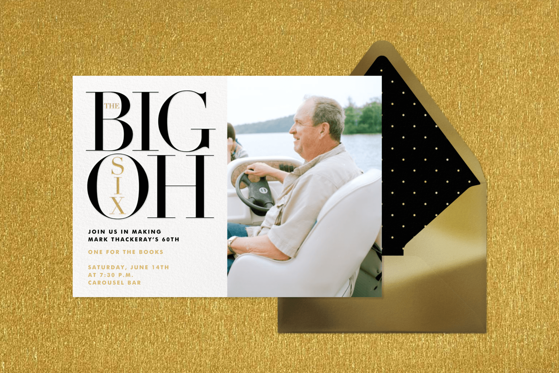 A 60th birthday invitation with the words "The Big Oh Six" with room for a photo next to it.