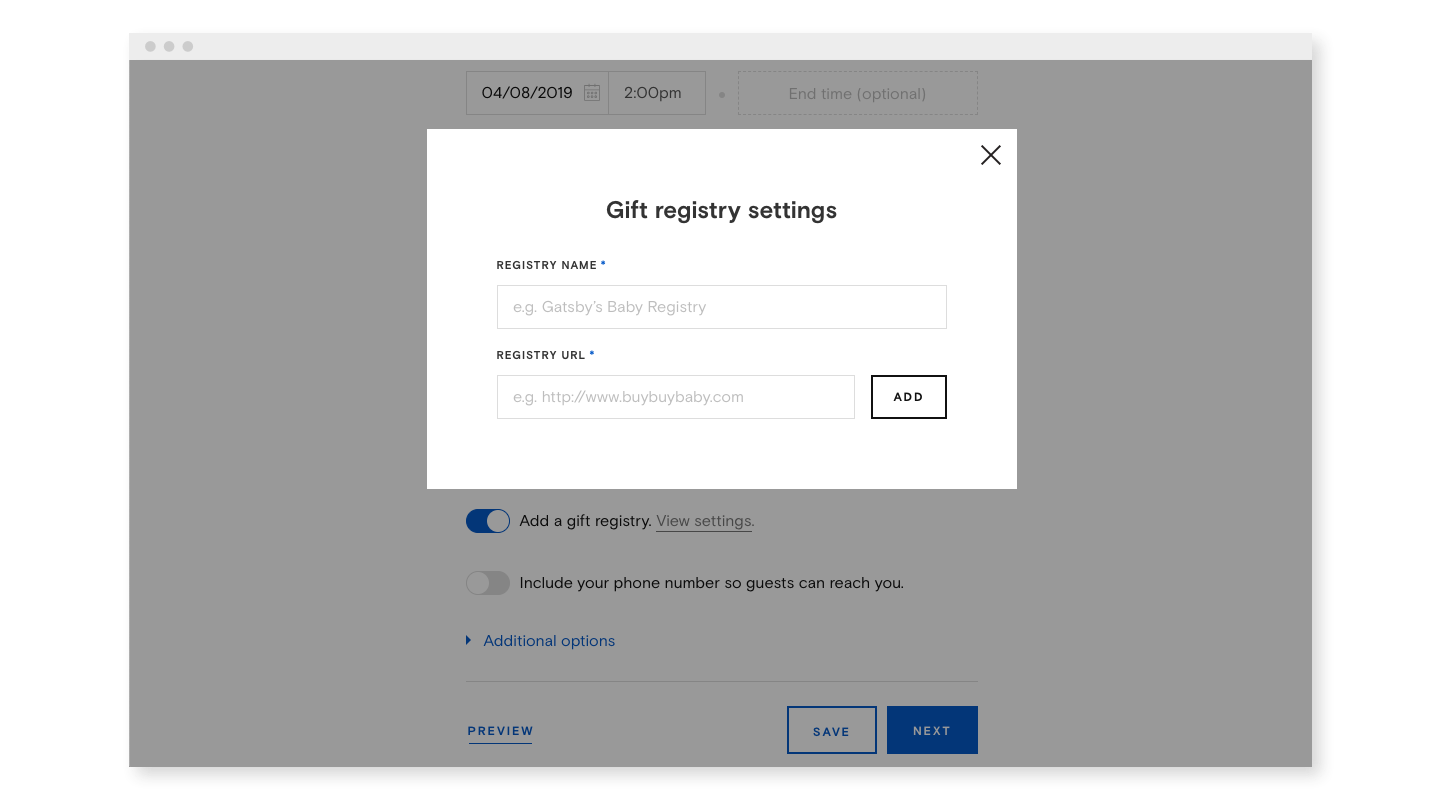 Gift registry module