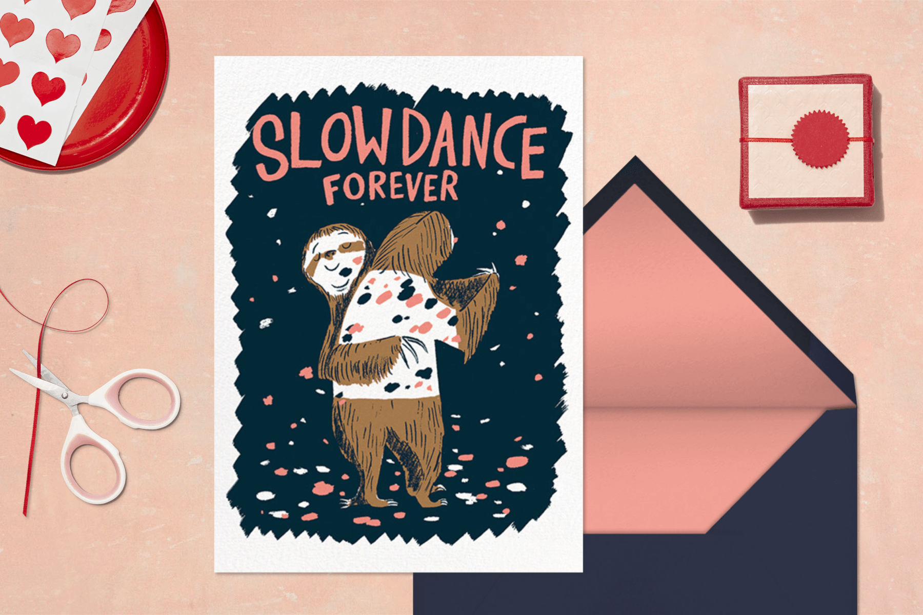 A Valentine’s Day card featuring a sloth illustration.