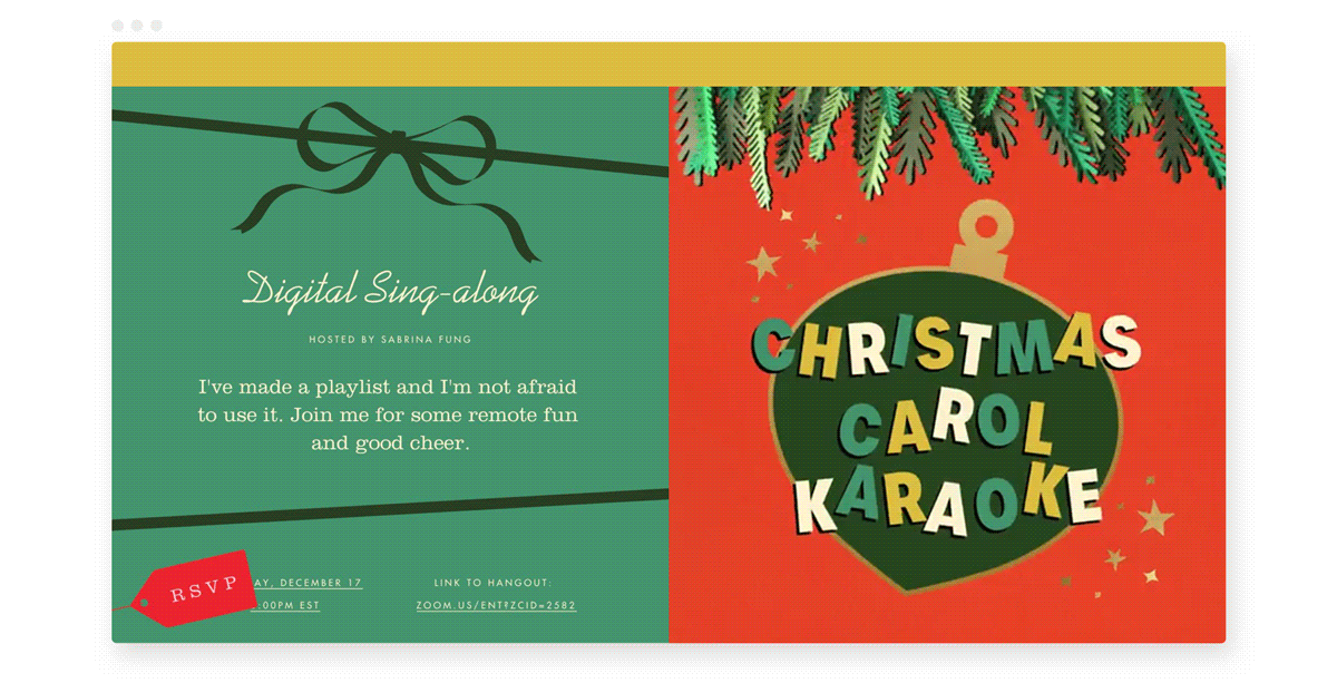A red and green Flyer for a Christmas carol karaoke party. 