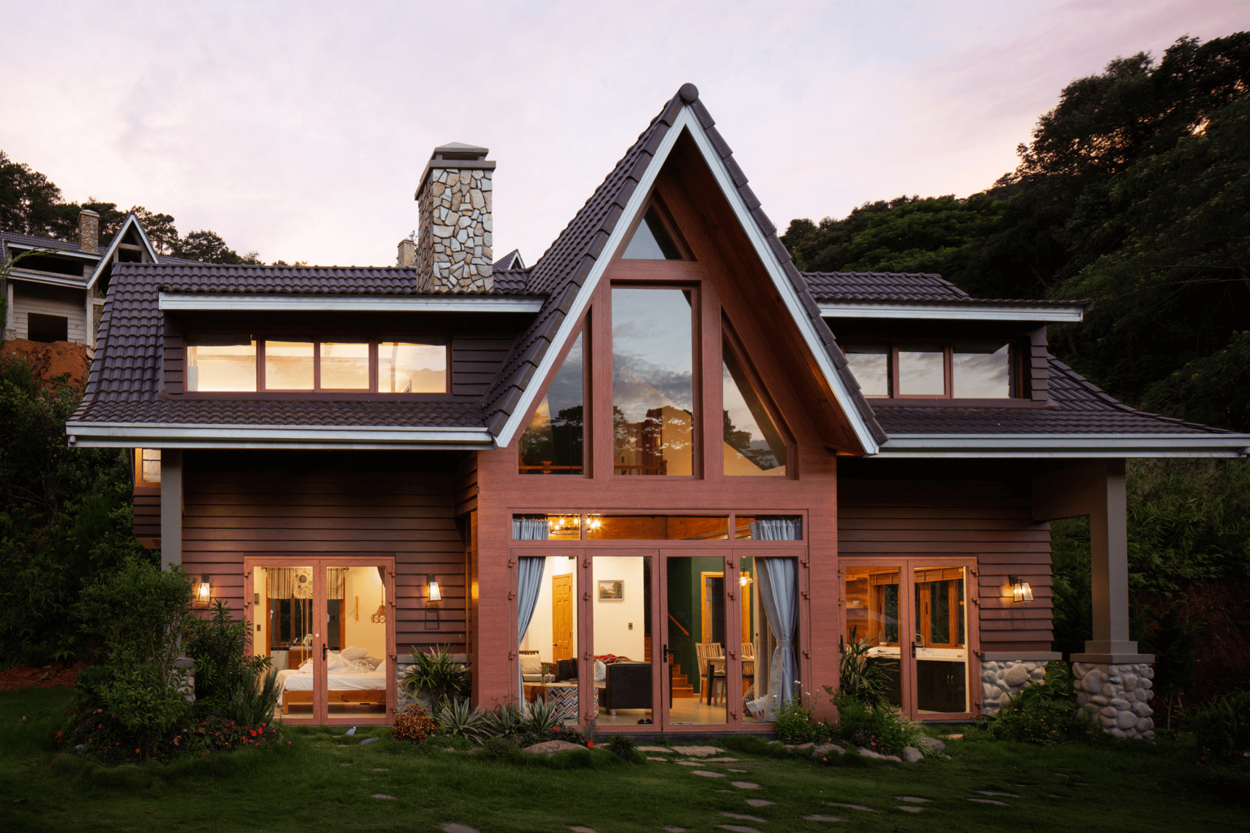 A rustic home is shown from the outside.