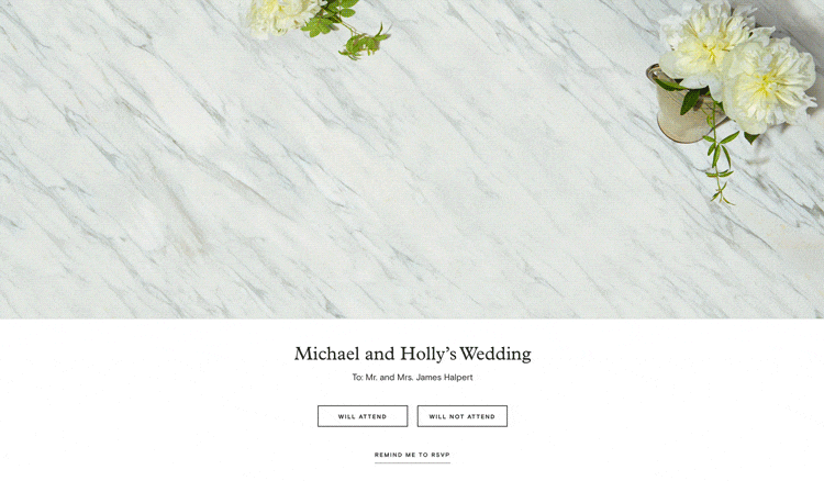 A gif shows what a Paperless Post wedding invitation looks like to the guest receiving it.