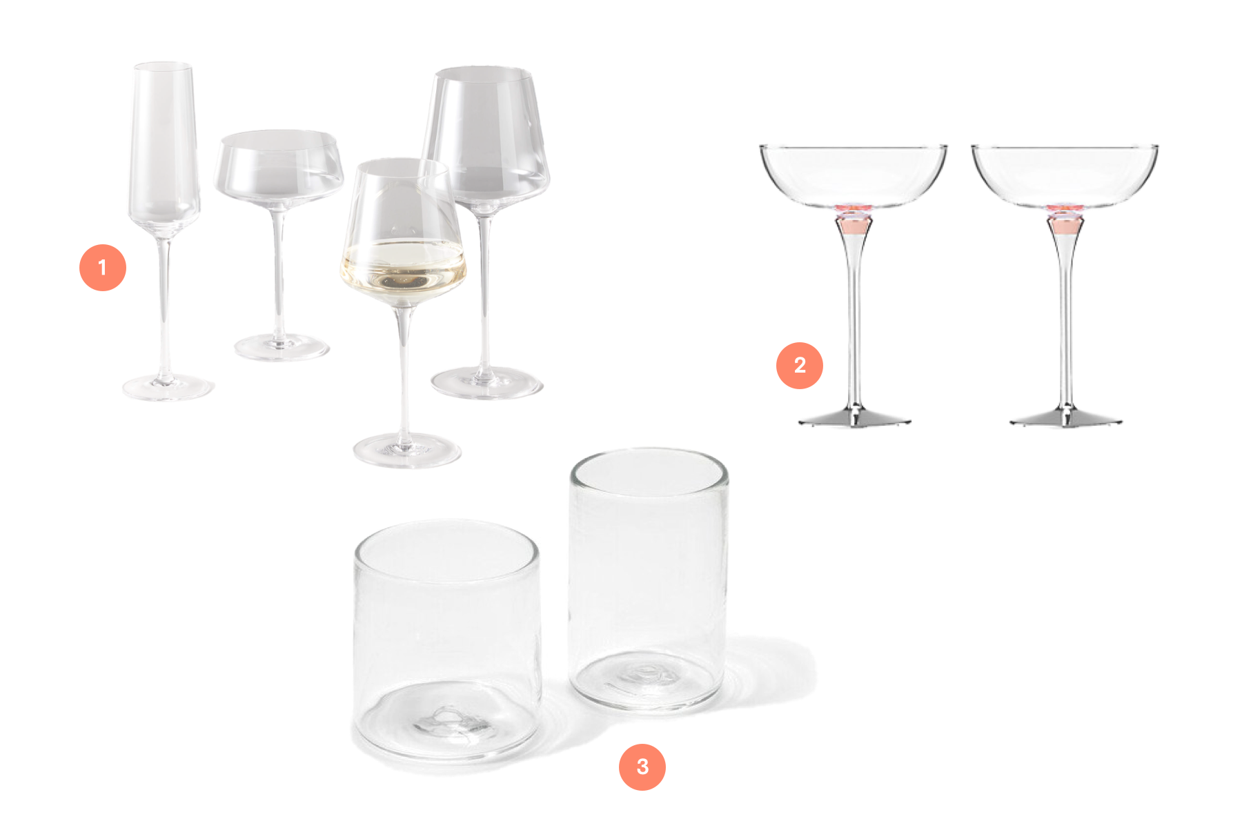 Three types of stemware as recommended in the article.