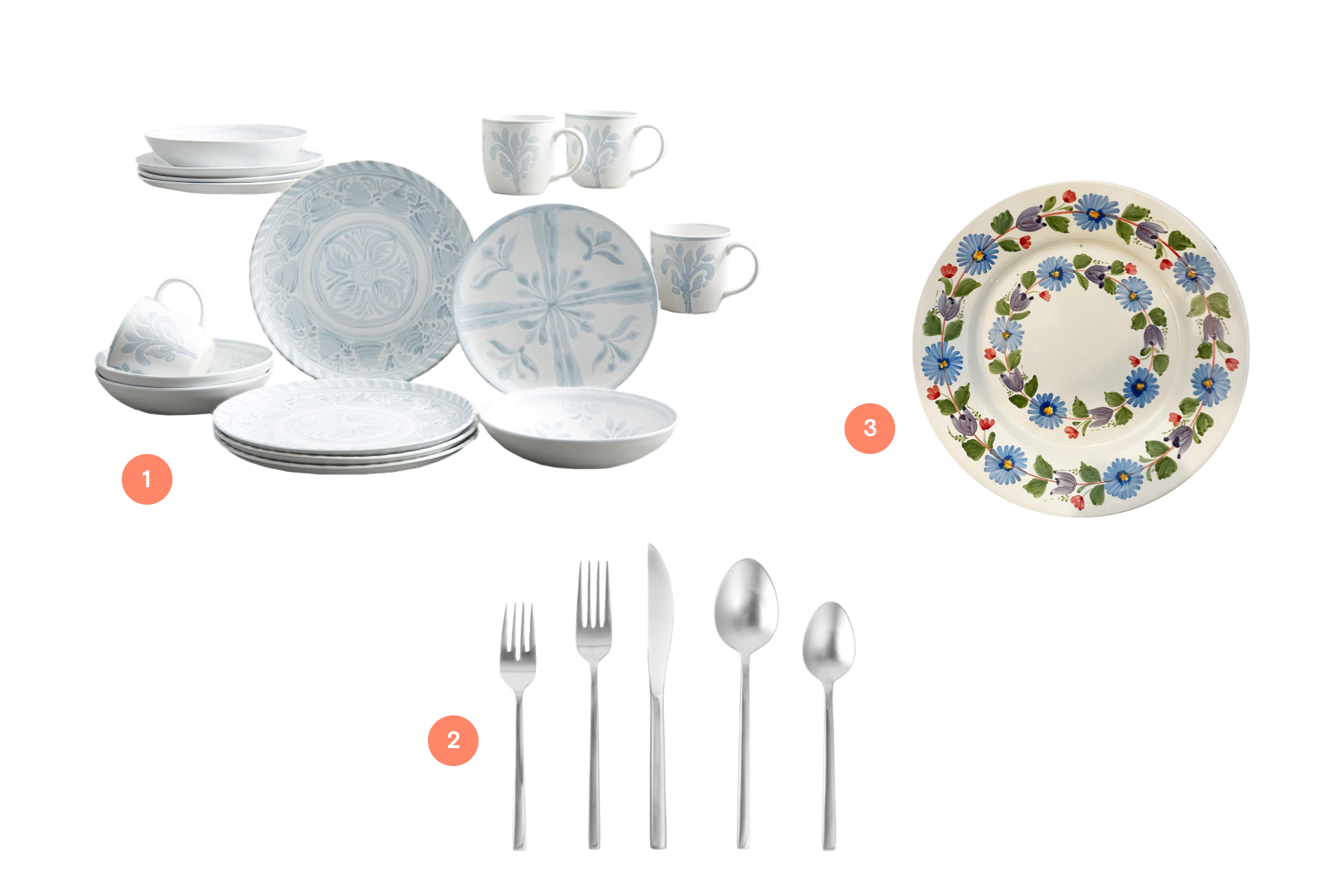 Dinnerware and silverware collections as discussed in the article.