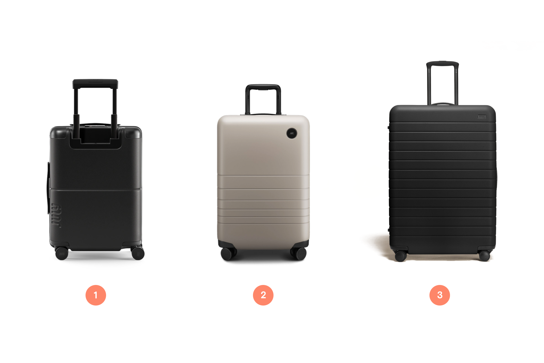 Three types of hard-shell luggage as recommended by the article.