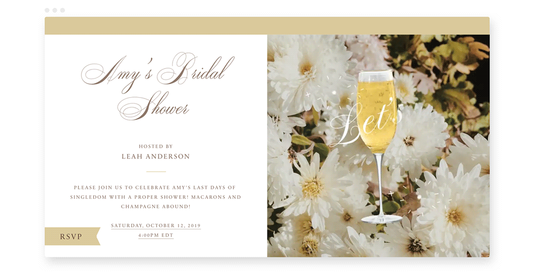 Paperless Post bridal shower Flyer with a champagne flute and white flowers.