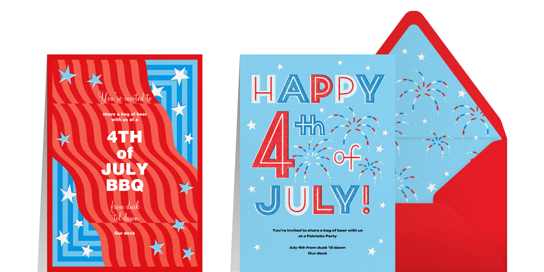 Two 4th of July invitations sitting side by side