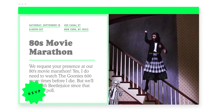 Paperless Post “You Ghost Girl” Flyer featuring a gif from the film “Beetlejuice.” 