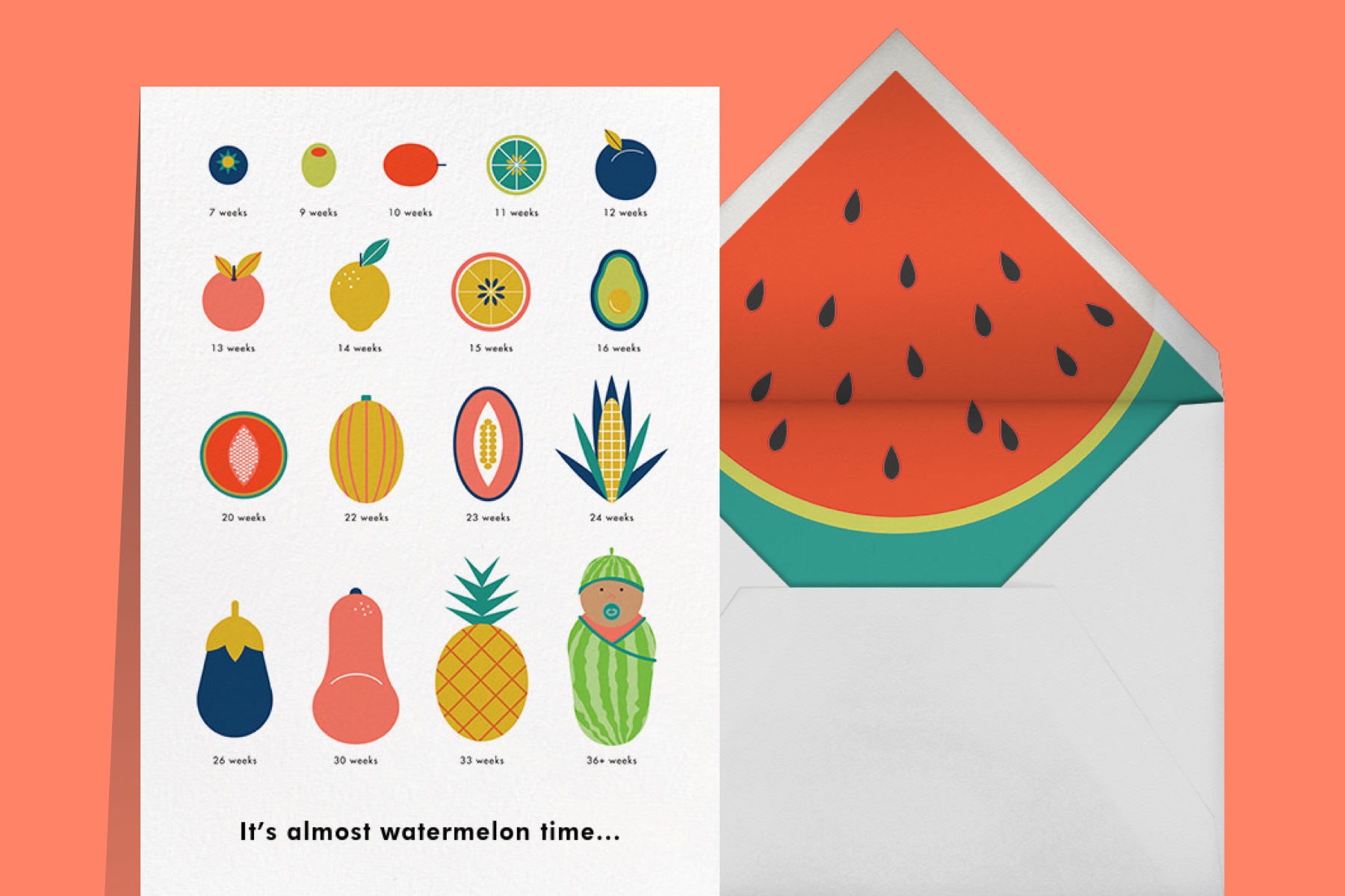 funny baby shower invitation wording featuring different fruits