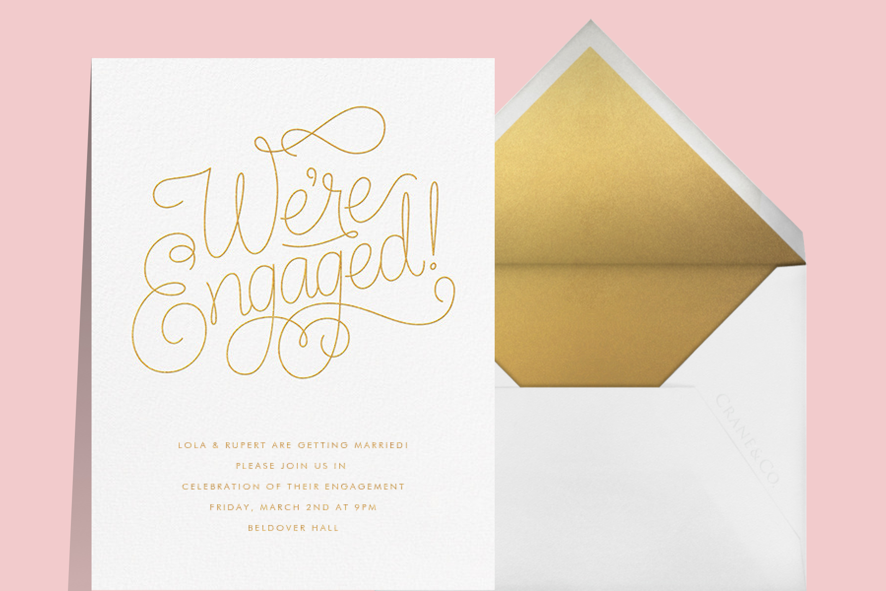 "Bobbin I - Engagement (Gold)" by Paperless Post