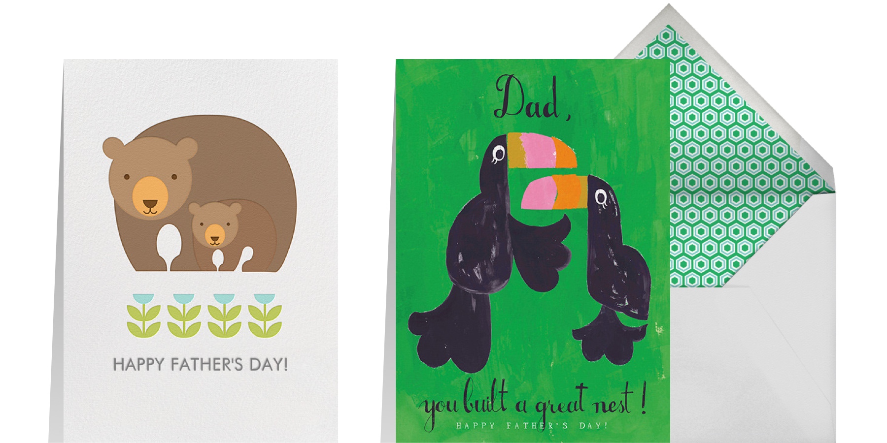 “Bear and Baby” by Petit Collage for Paperless Post and “The Best Nest” by Mr. Boddington’s Studio for Paperless Post
