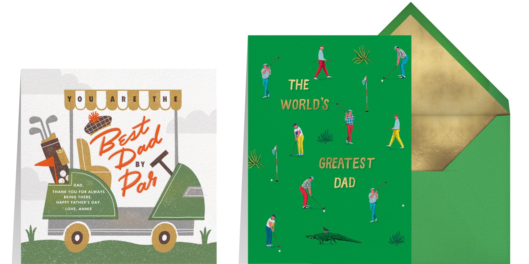 “By Par” by Paperless Post and “Putting Green (Danielle Kroll)” by Red Cap Cards for Paperless Post