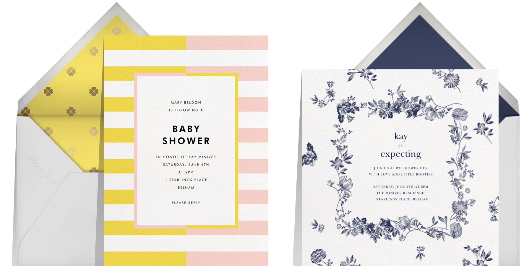 modern and floral baby shower invitations to set the tone for a baby shower