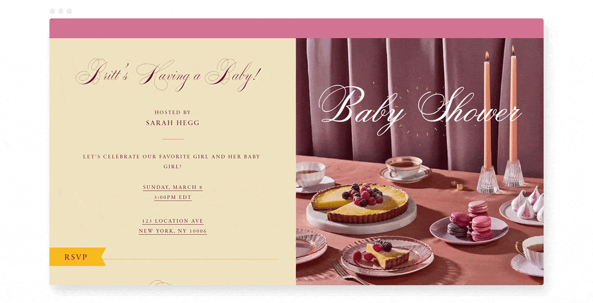 GIF baby shower invitation with a pretty brunch scene