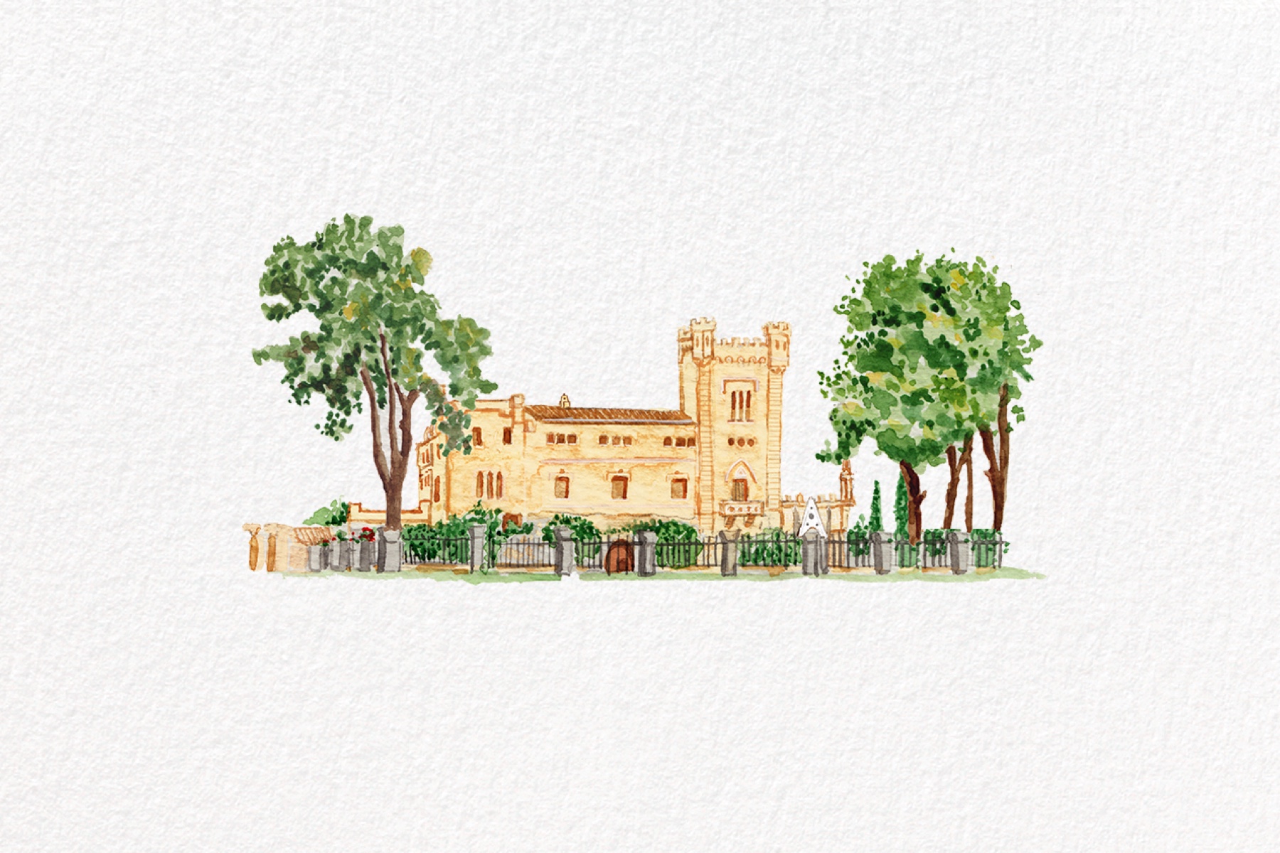 Custom wedding venue illustration by Paperless Post Personal Design Services.