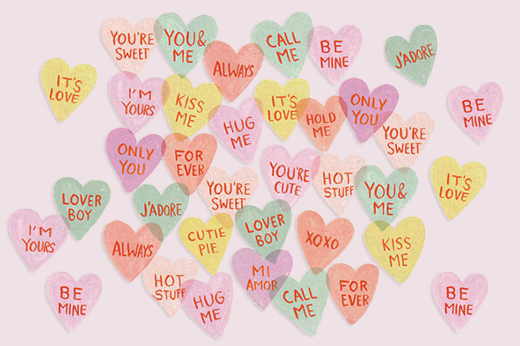 An illustration of candy hearts.