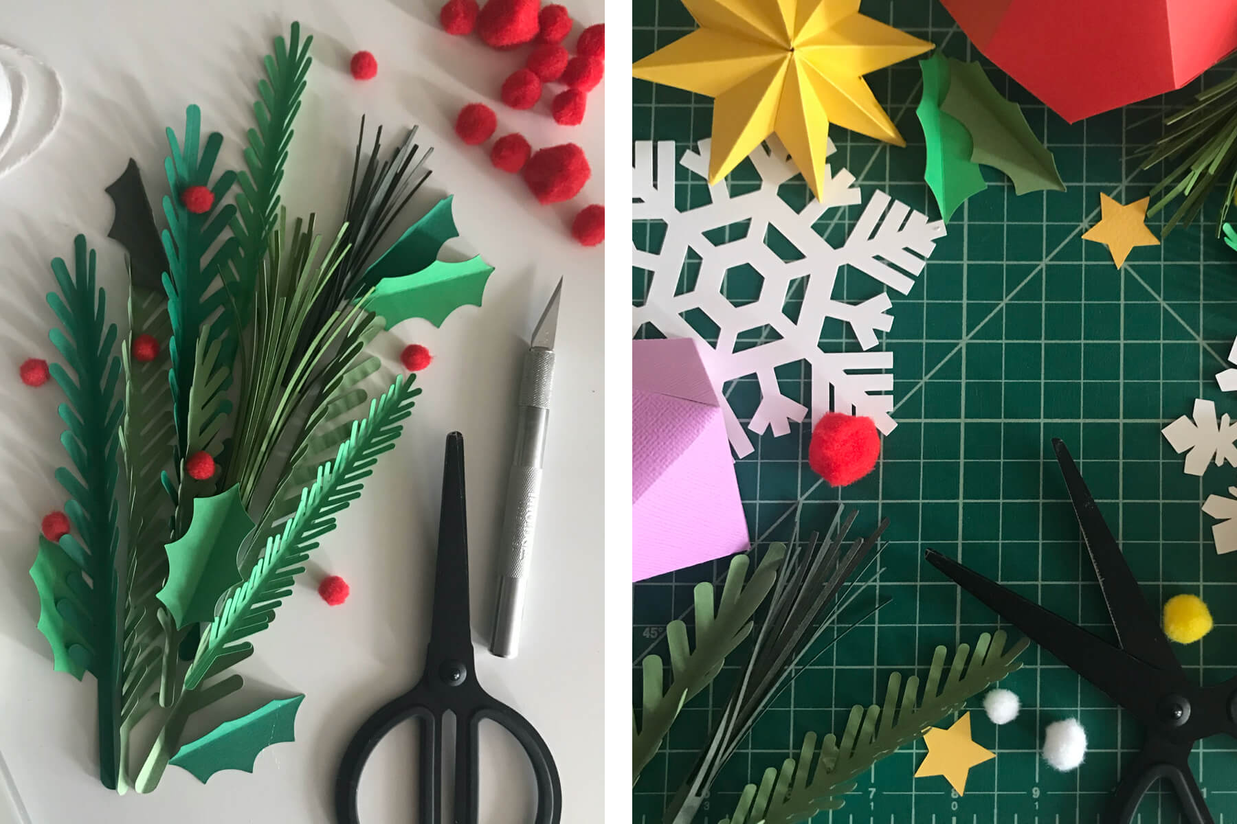 Cut paper snowflakes and stars