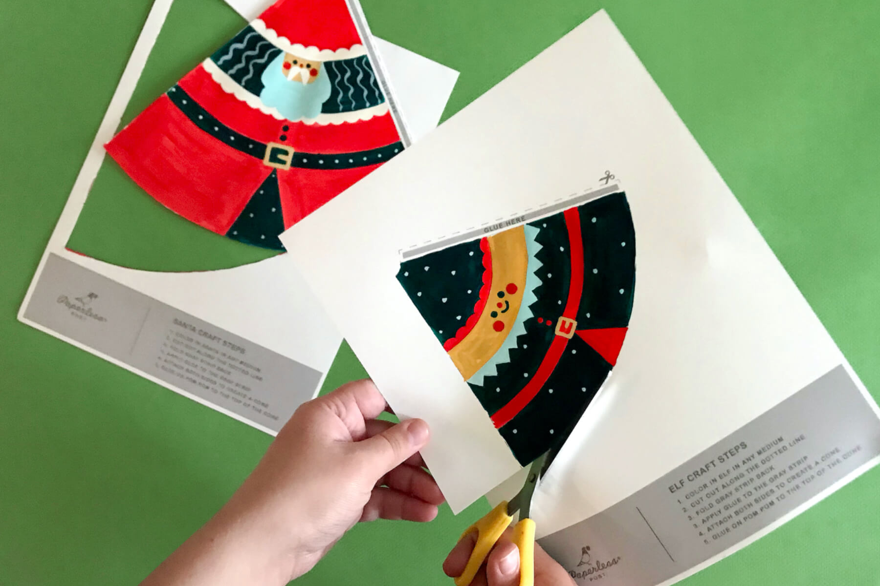 cut along the lines to create the Santa and Elf craft