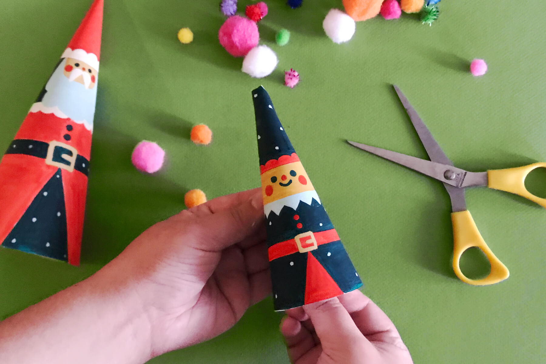 creating the cone Santa and Elf craft