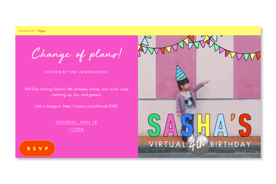 online party invitation for a kids' birthday