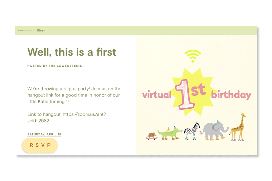 online party invitation for a 1st birthday party