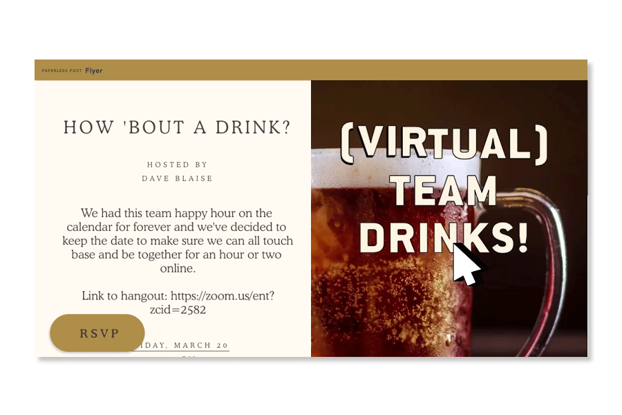 online party invitation for team drinks