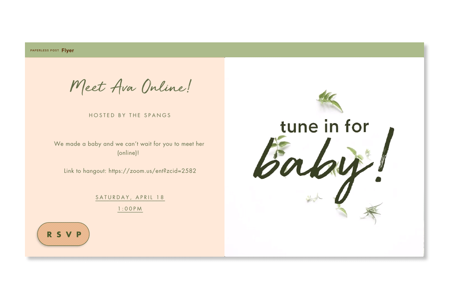 online party invitation for a baby shower