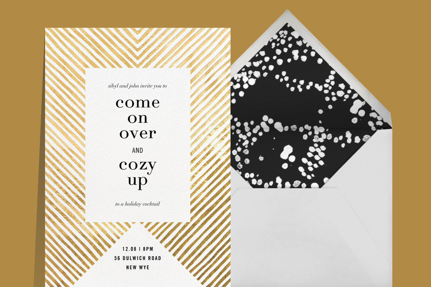 Axis by Kelly Wearstler gold and cream New Year's Eve party invitation 