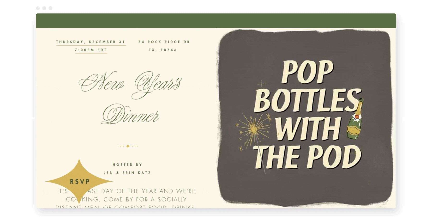 pod party invitation for New Year's Eve