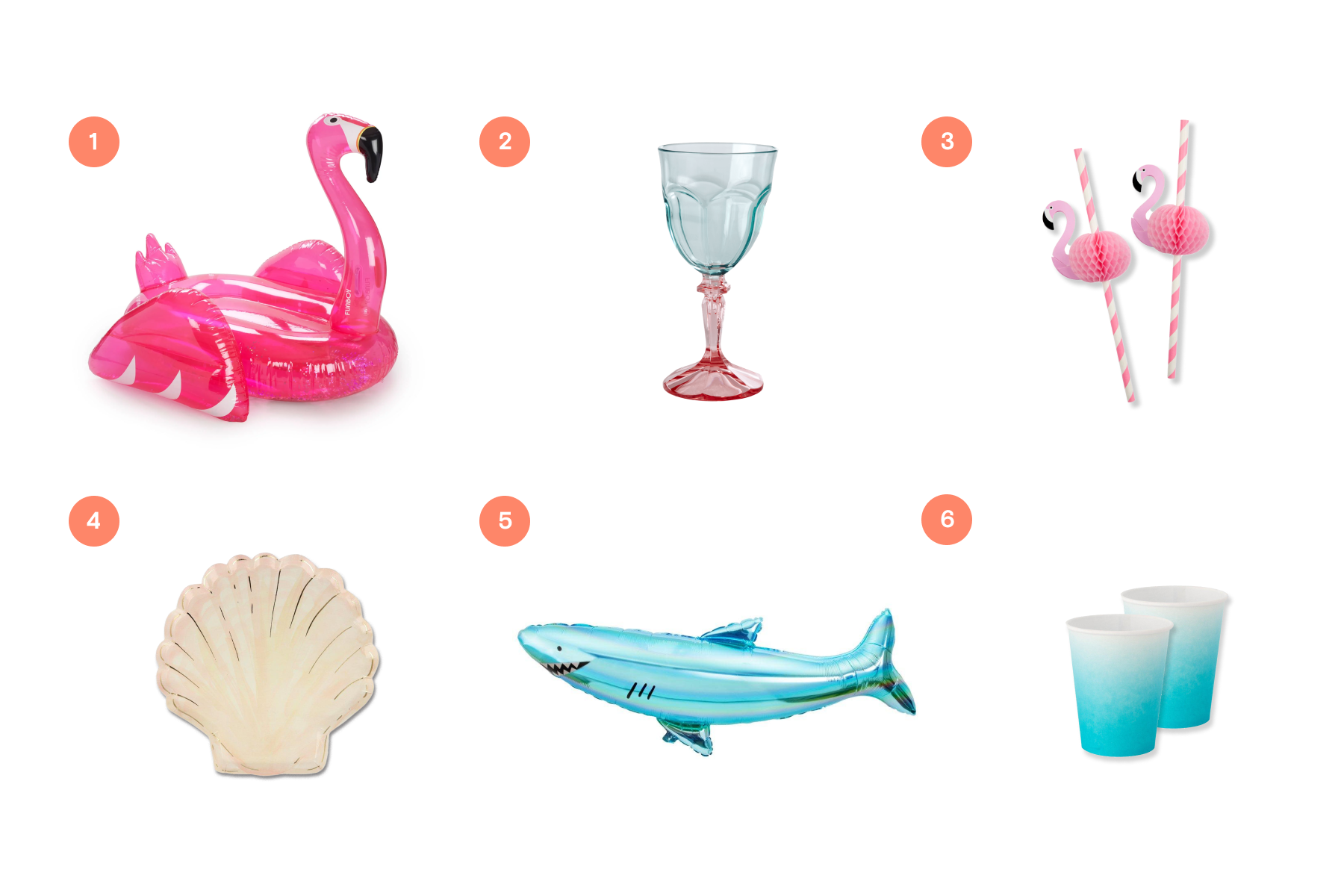 assortment of 6 beach party decorations
