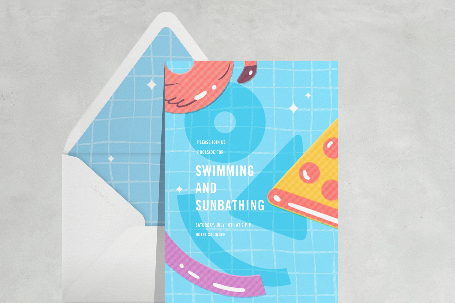 swimming and sunbathing pool party invitation