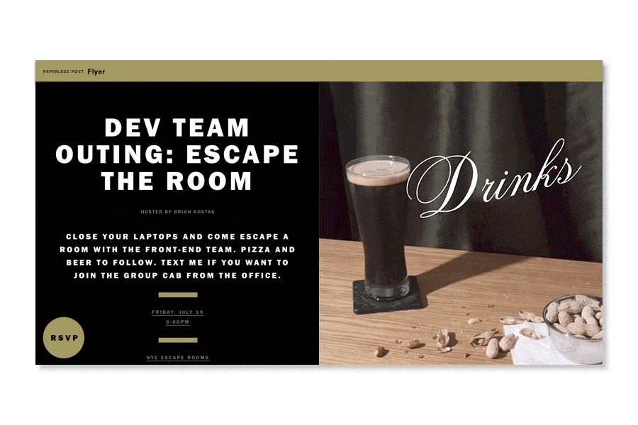 Team building activities and Dev team outing invitation to an escape room 