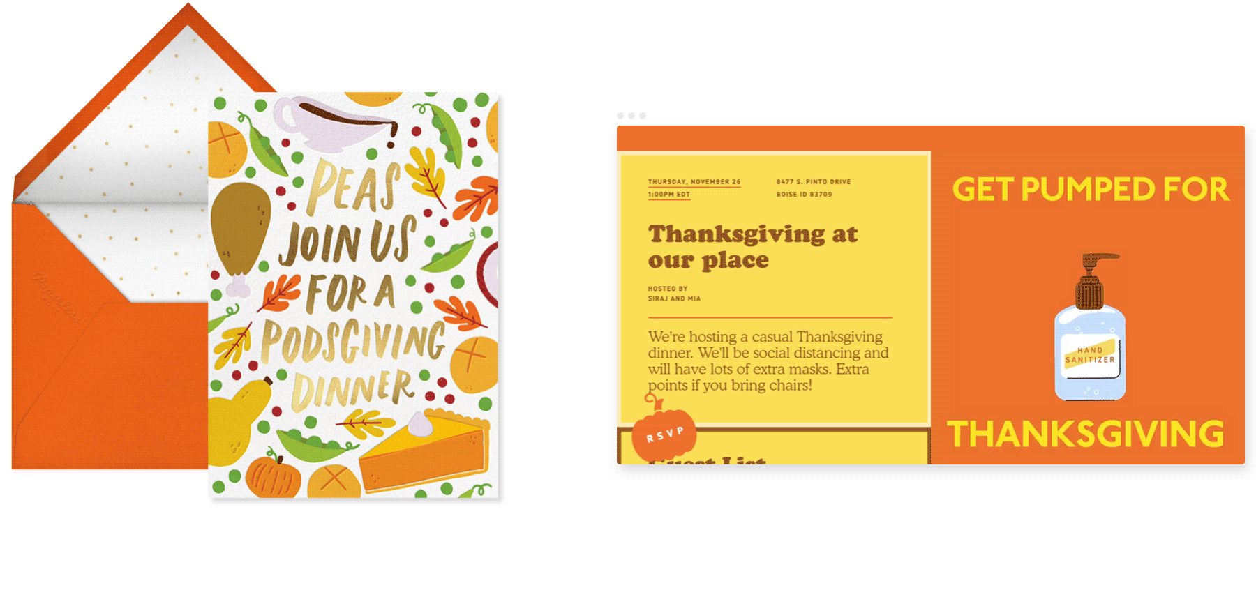 social distant Thanksgiving invitations from Paperless Post