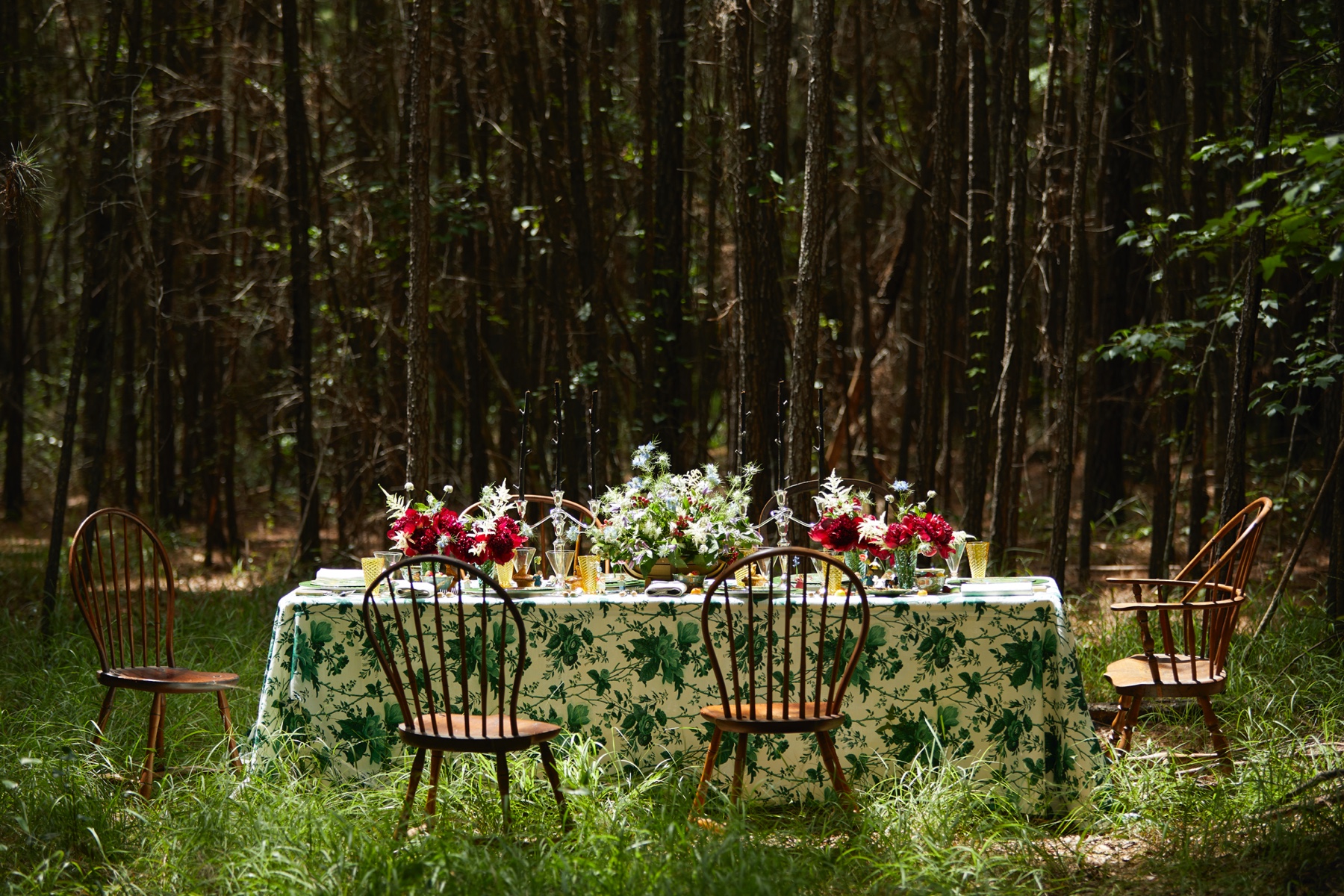 A table set up in the woods