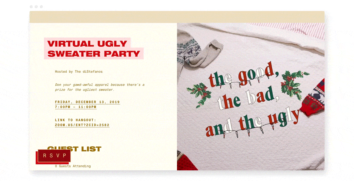 Ugly Sweater party invitation from Paperless Post with Christmas lights 