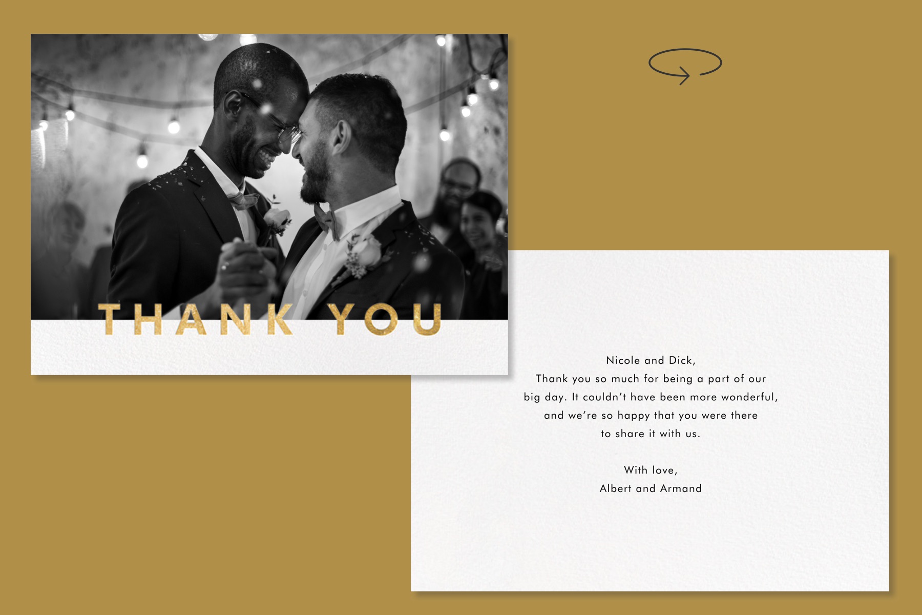 “Field of Thanks Photo Card - Gold” by Paperless Post