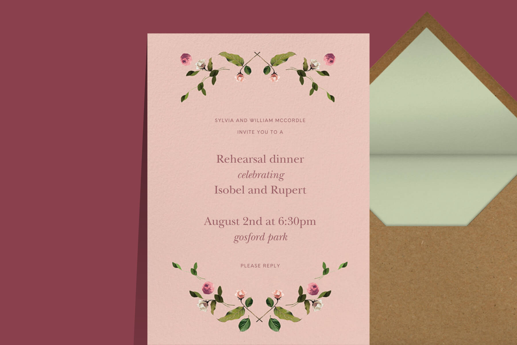 Venamour x Paperless Post rehearsal dinner invitation