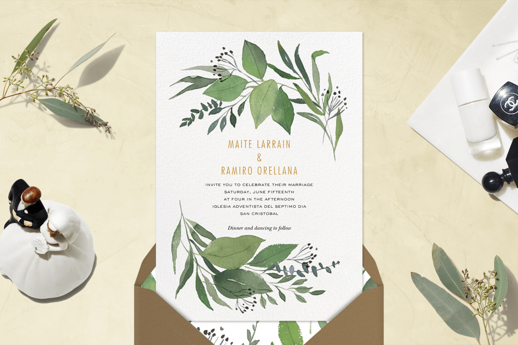 greenery themed wedding invitation